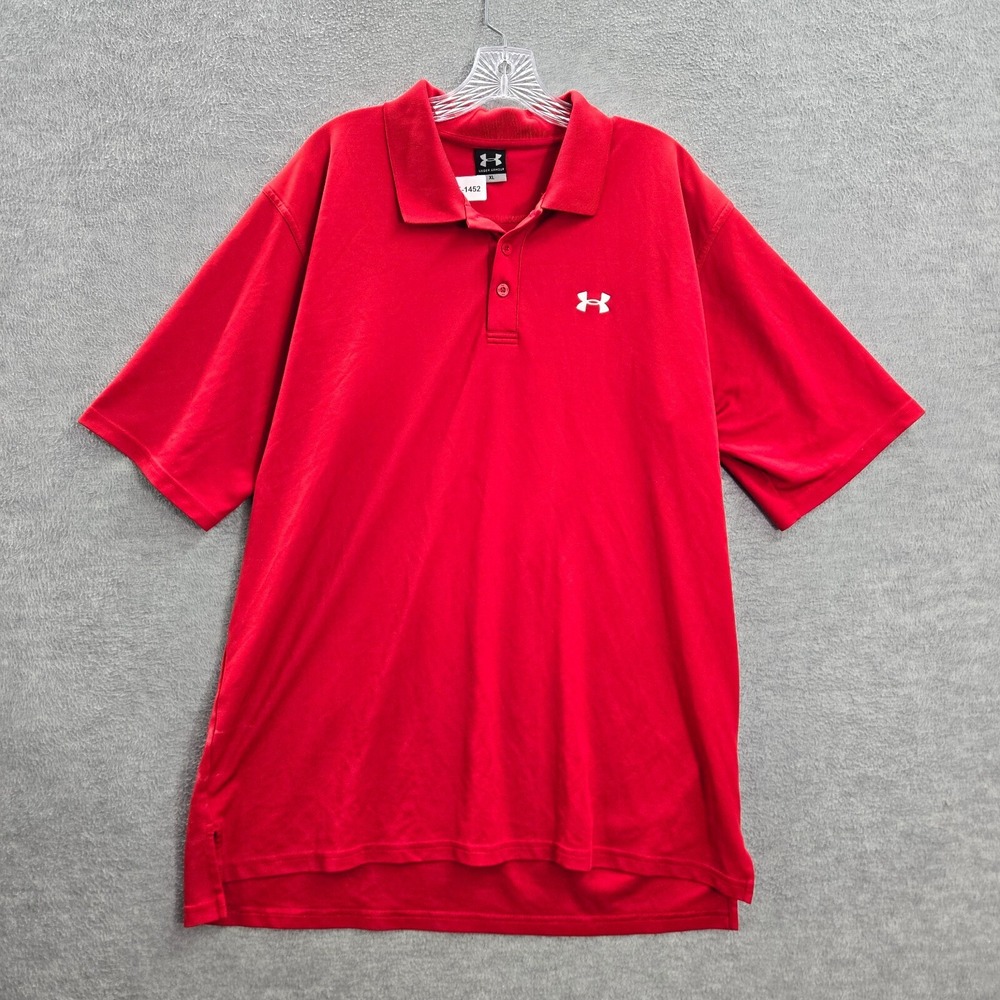 Under Armour Men Polo Shirt XL Red Logo Golf Short Sleeve Collar
